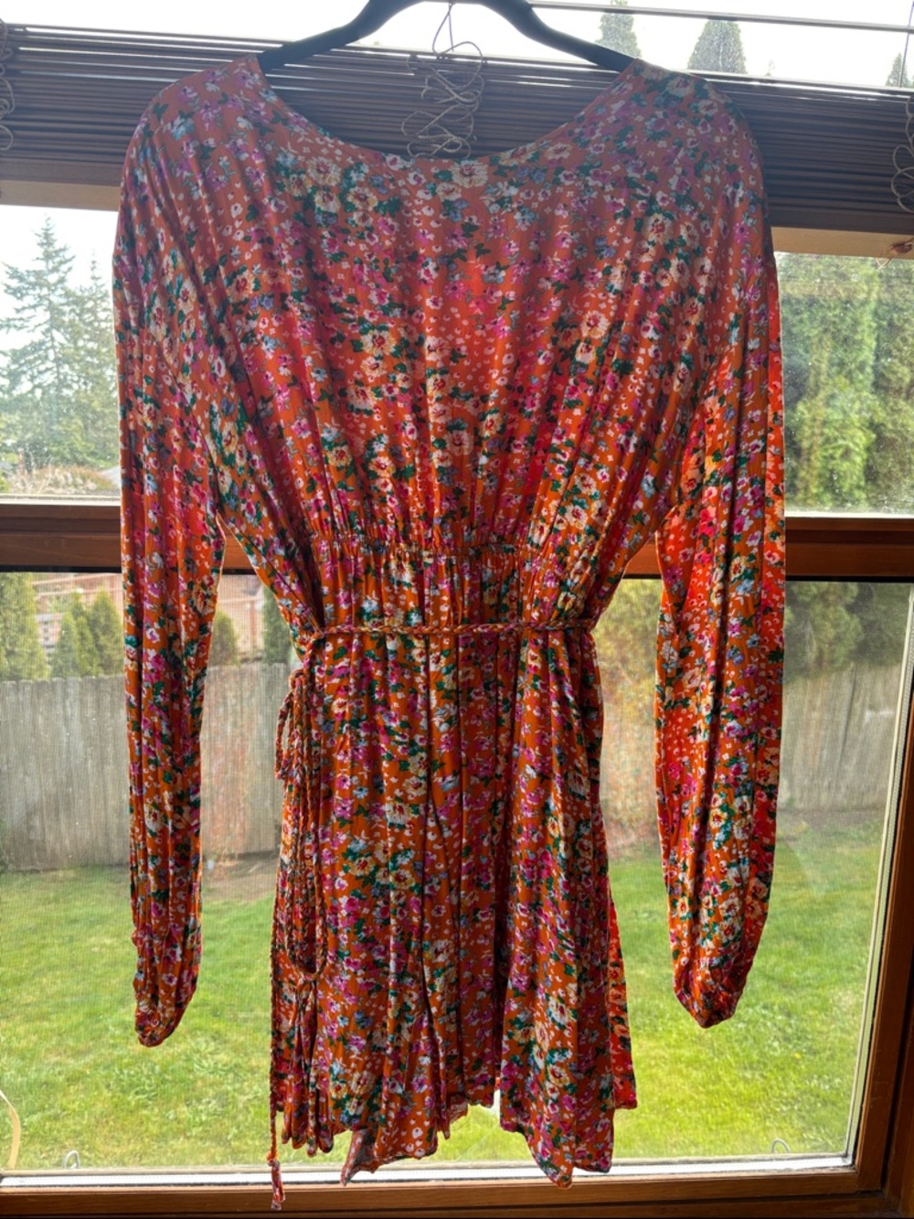Floral Long-Sleeve Mini Dress - orange Floral